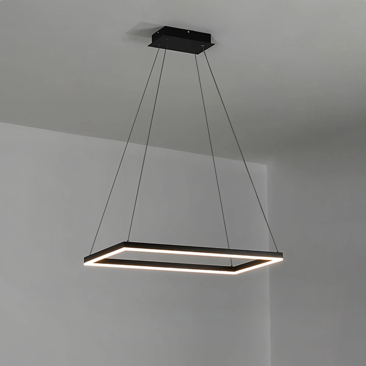 Modern Black Tiered Rectangular Chandelier