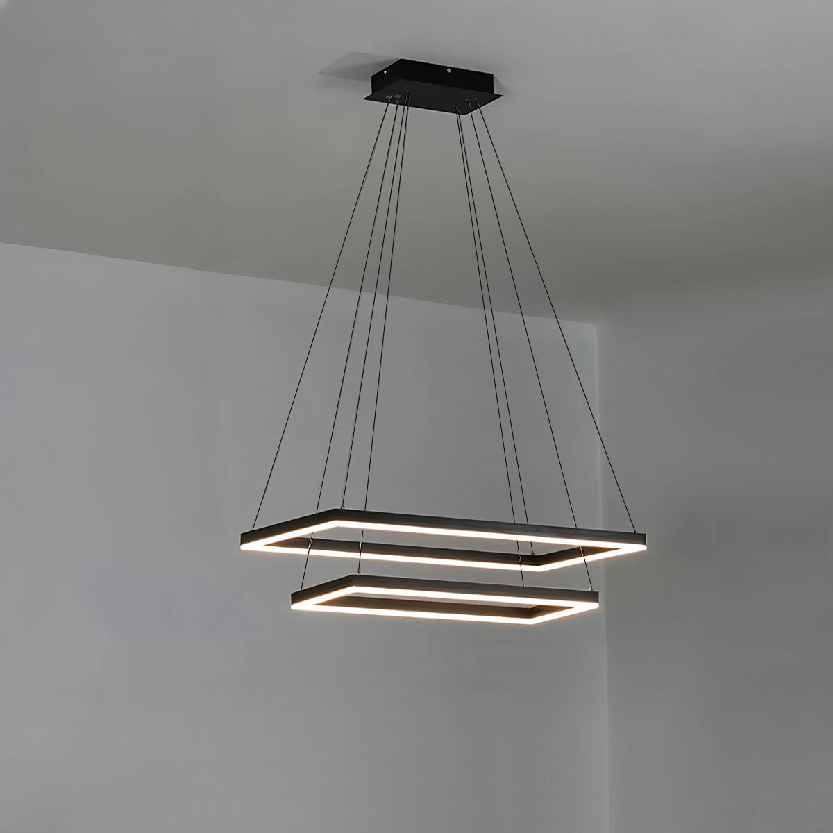 Modern Black Tiered Rectangular Chandelier