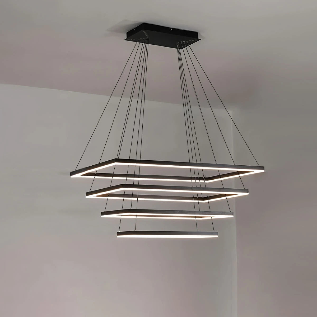 Modern Black Tiered Rectangular Chandelier