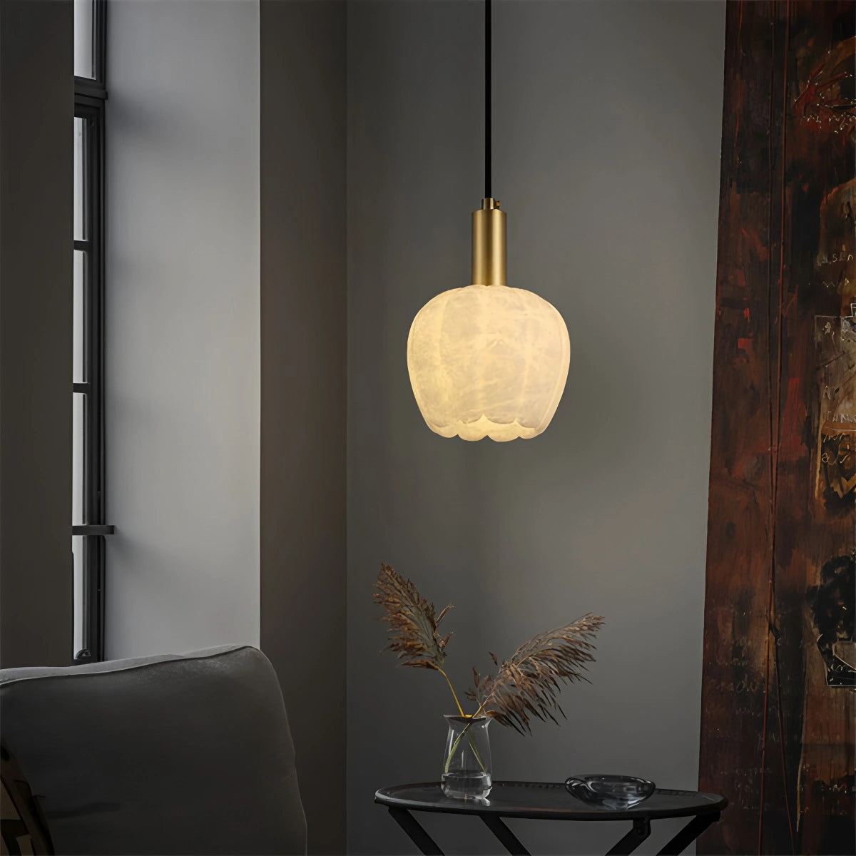 Light luxury flower bud shaped onyx pendant light