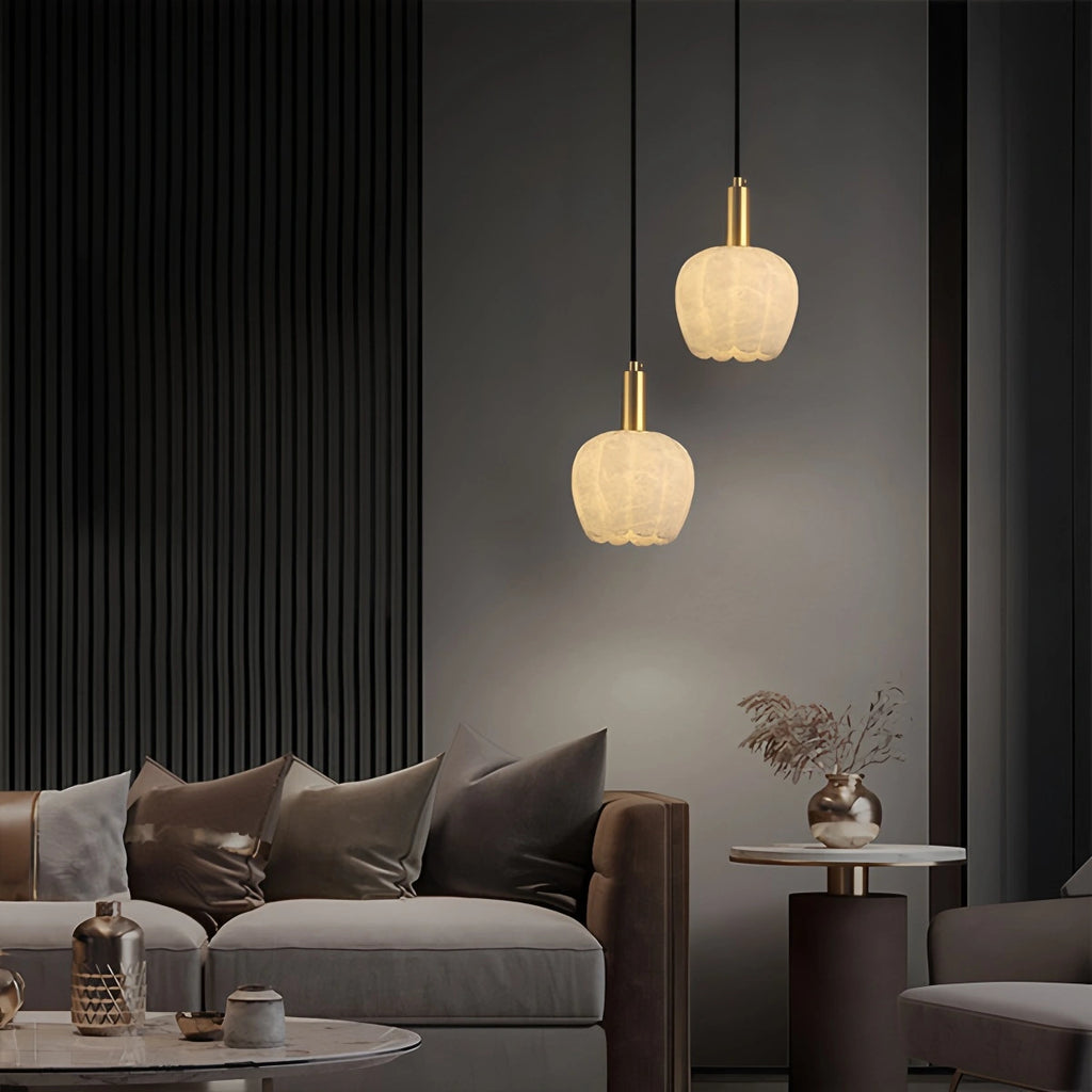 Light luxury flower bud shaped onyx pendant light