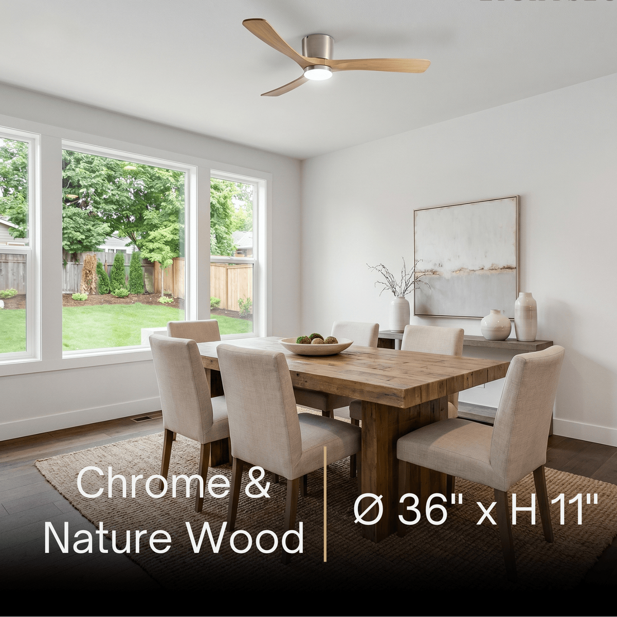 Lunara Nordic Ceiling Fan Light – Wood Clean Lines Quiet Airflow for Living Room/Bedroom