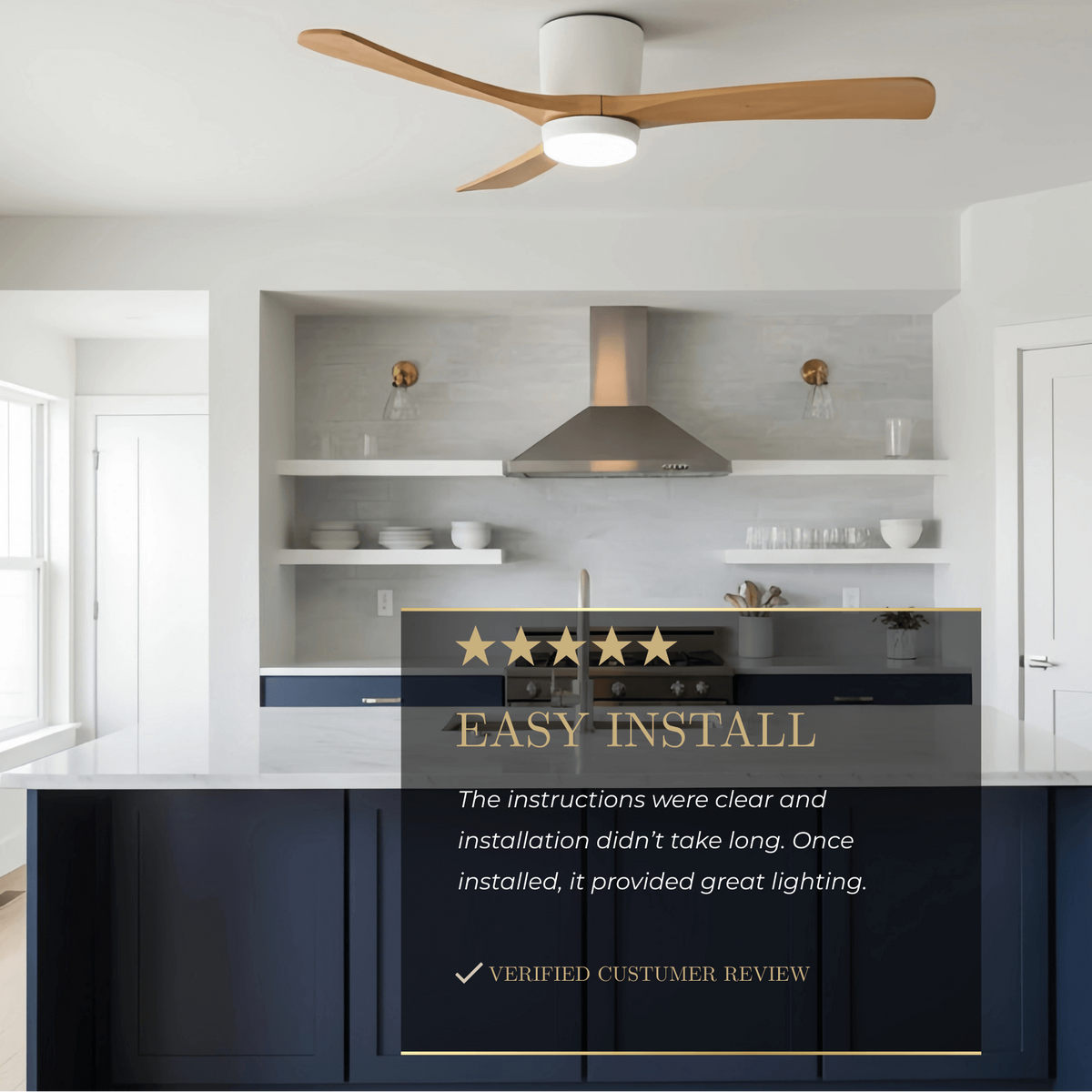 Lunara Nordic Ceiling Fan Light – Wood Clean Lines Quiet Airflow for Living Room/Bedroom