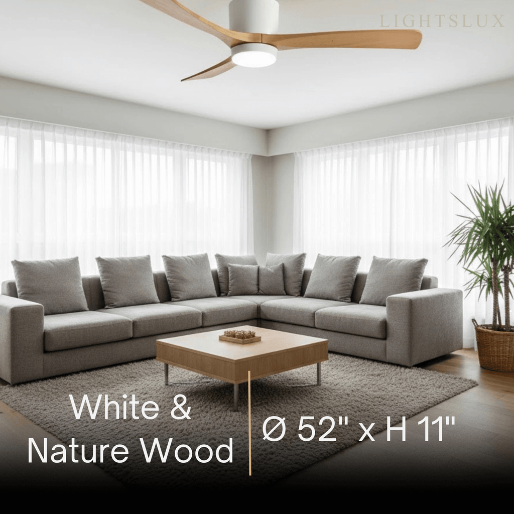 Lunara Nordic Ceiling Fan Light – Wood Clean Lines Quiet Airflow for Living Room/Bedroom