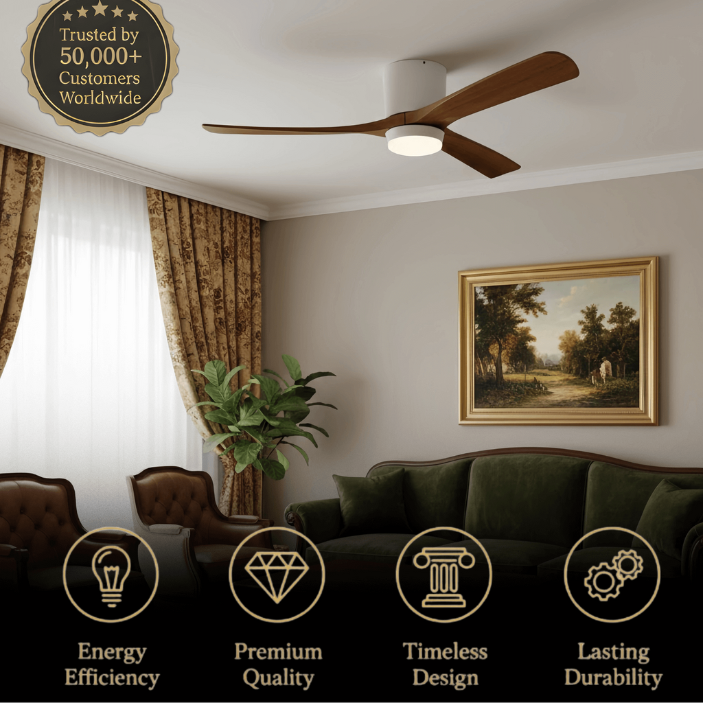 Lunara Nordic Ceiling Fan Light – Wood Clean Lines Quiet Airflow for Living Room/Bedroom