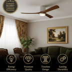 Lunara Nordic Ceiling Fan Light – Wood Clean Lines Quiet Airflow for Living Room/Bedroom