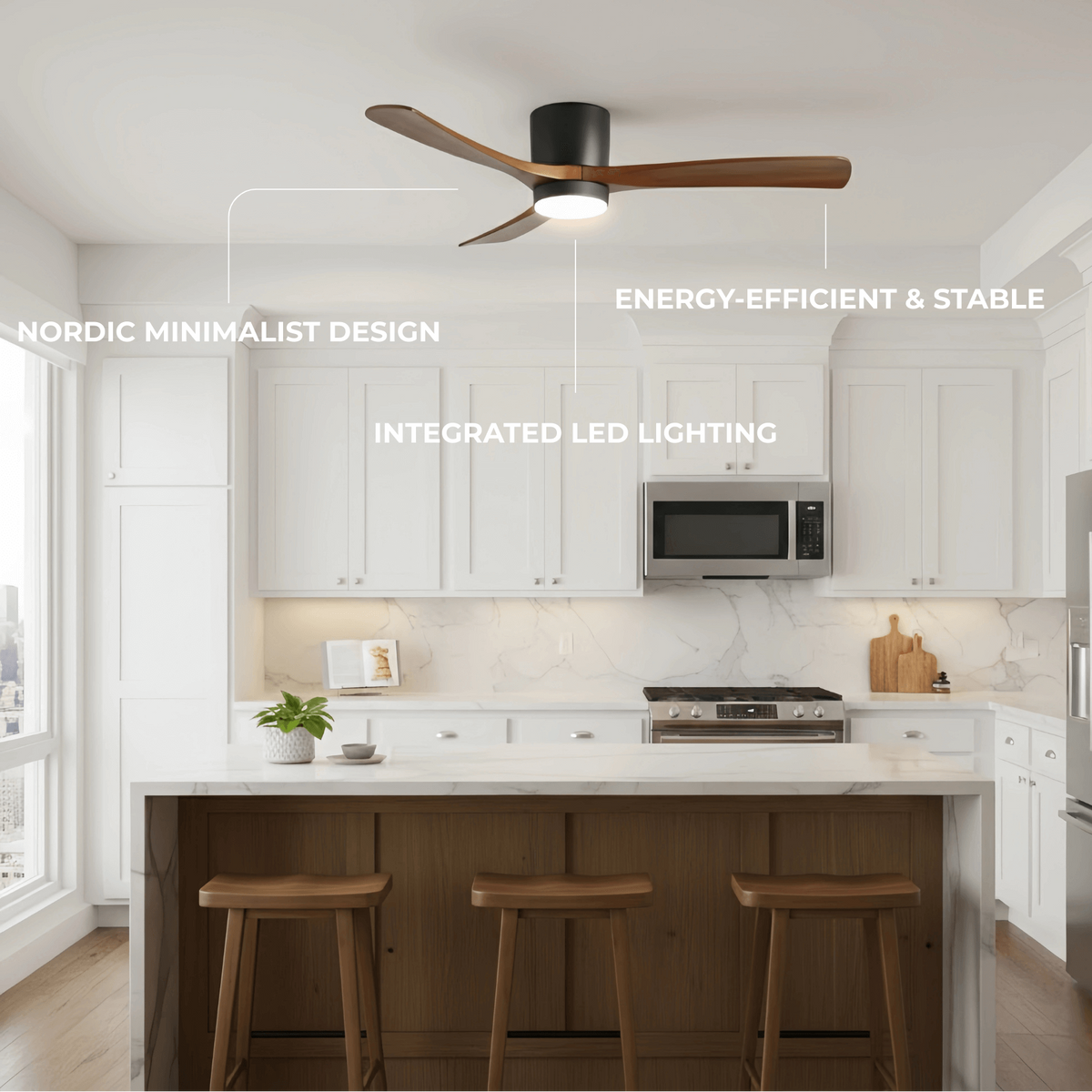 Lunara Nordic Ceiling Fan Light – Wood Clean Lines Quiet Airflow for Living Room/Bedroom