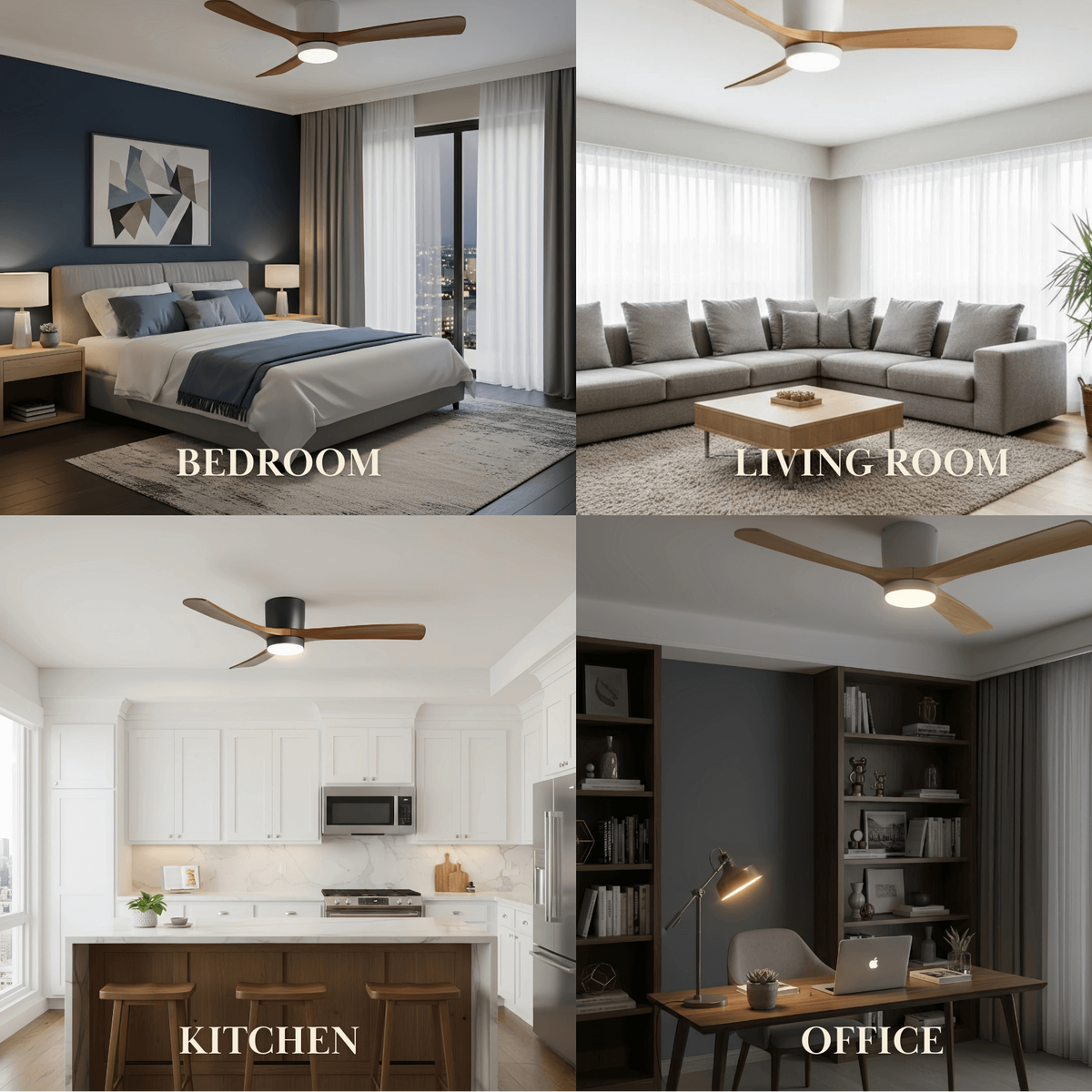 Lunara Nordic Ceiling Fan Light – Wood Clean Lines Quiet Airflow for Living Room/Bedroom