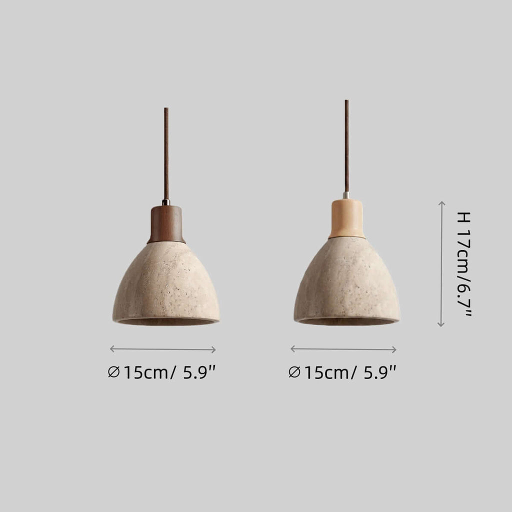 Strata Modern Organic Pendant Light — Travertine Stone & Wood Kitchen Island Lighting