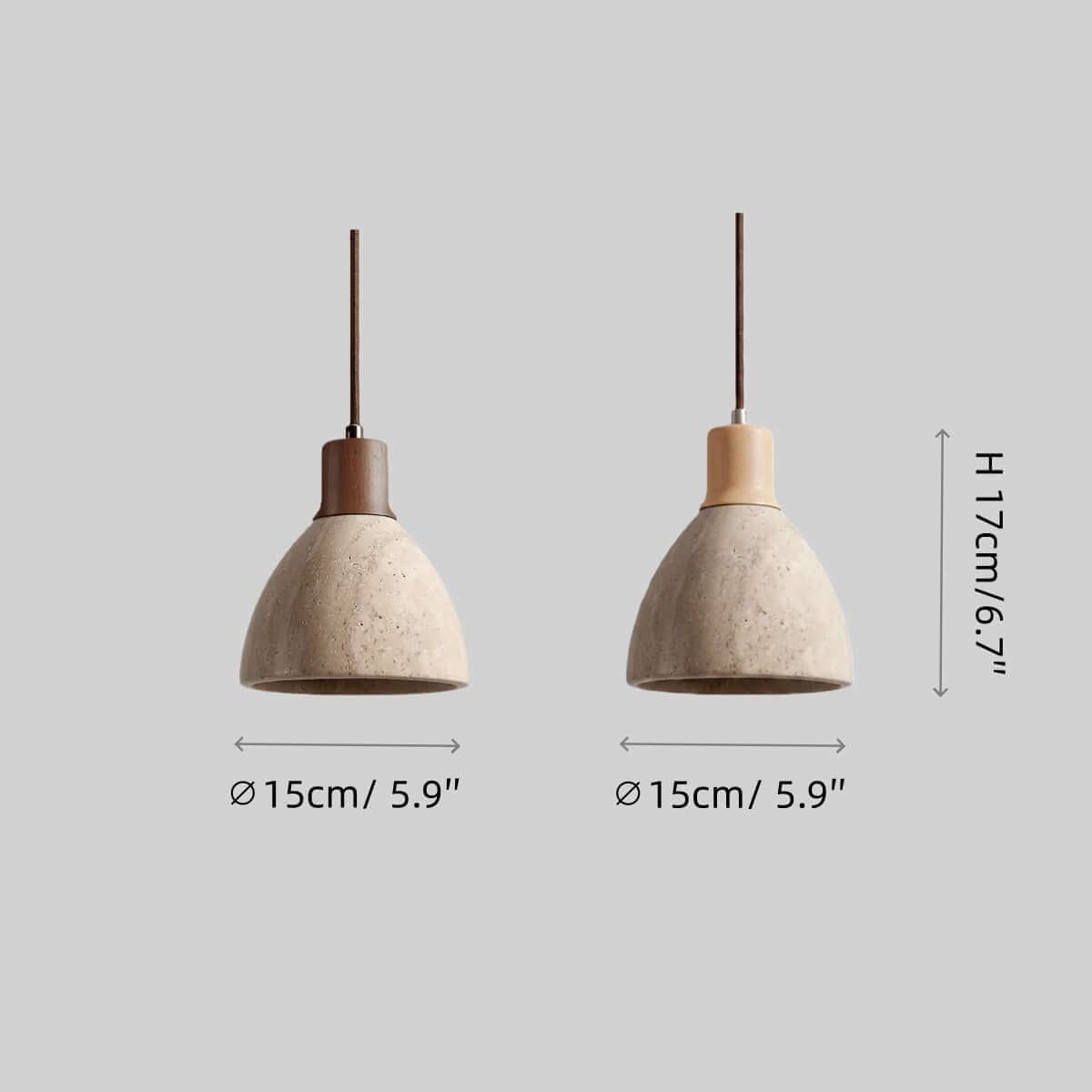 Strata Modern Organic Pendant Light — Travertine Stone & Wood Kitchen Island Lighting