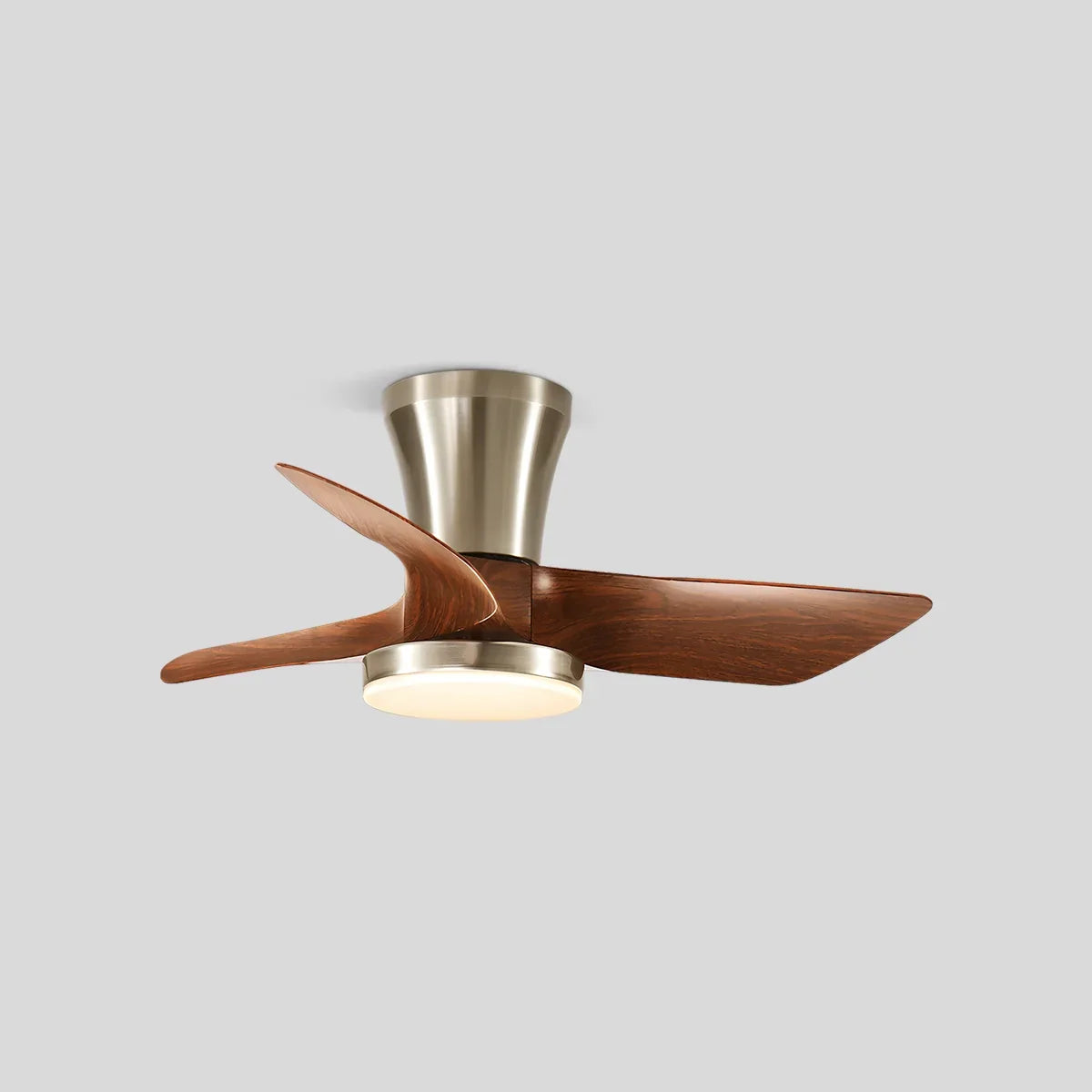 Nordic LED Ceiling Fan with Light for Living Room Walnut wood+Sand nickel