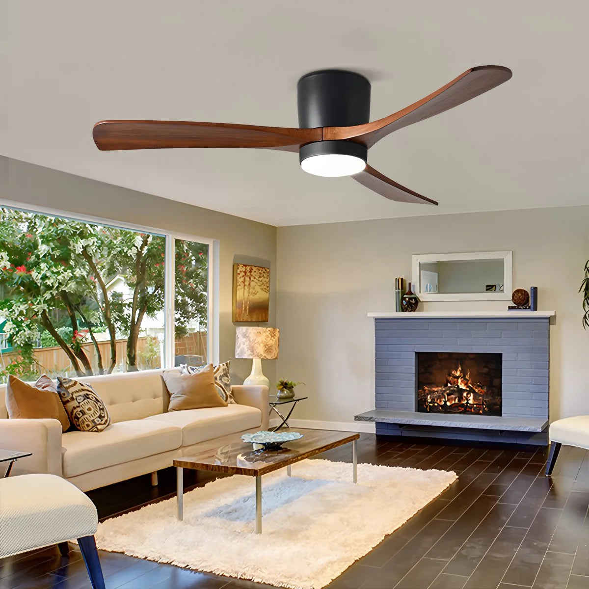 Large Low Profile Ceiling Fan with Light